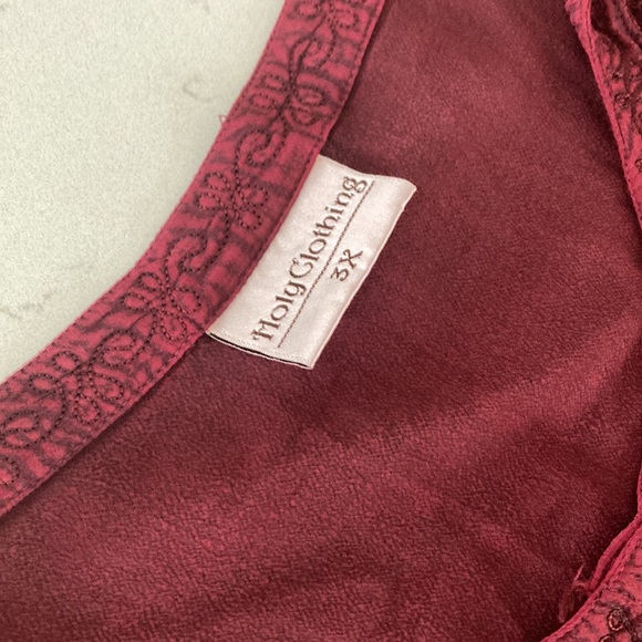 Holy Clothing 100% Viscose Ox Blood Burgundy Long Sleeve Button Front Celtic Top - Picture 6 of 6